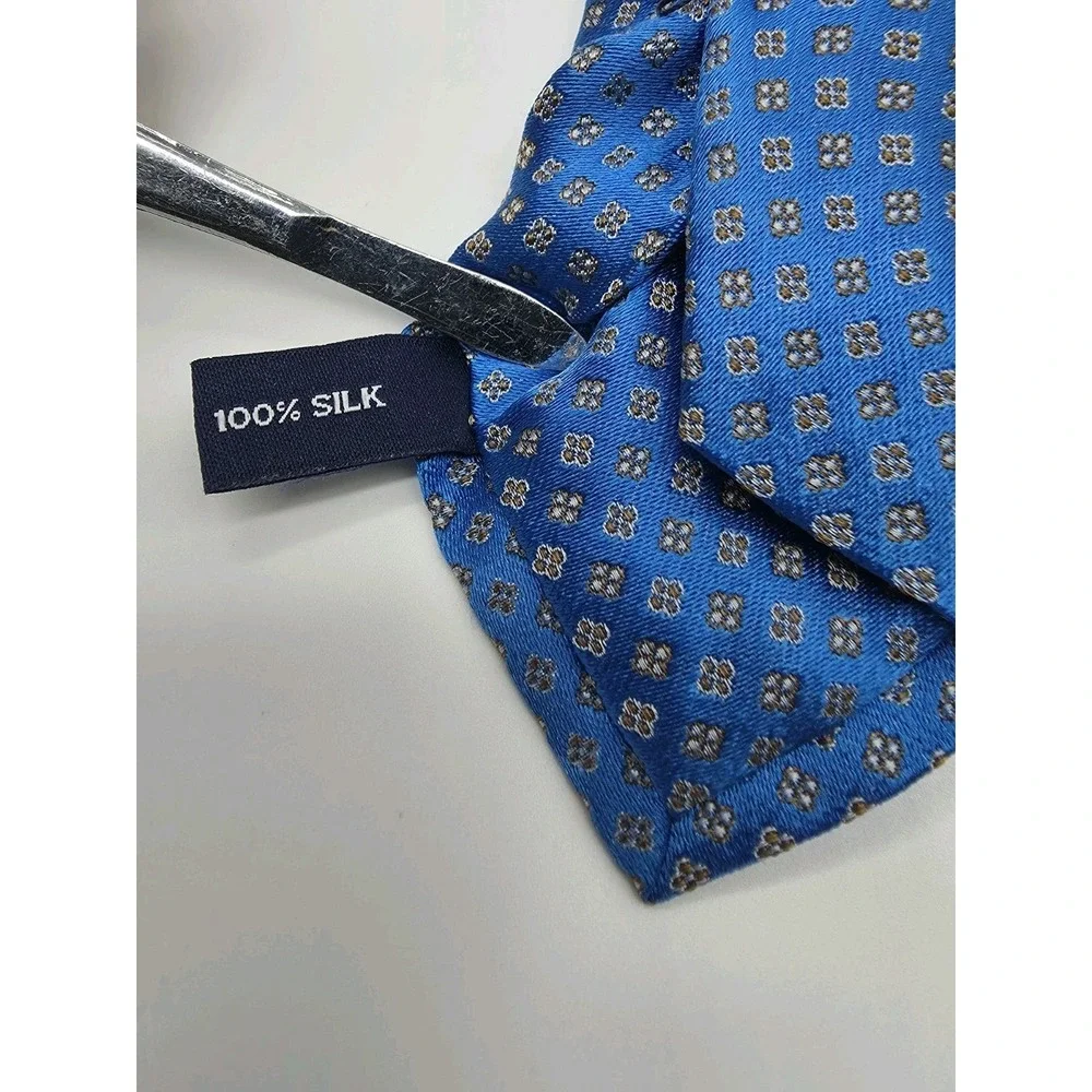 Q Custom Clothier Men's 100% Silk Blue Bronze Geometric Tie 60